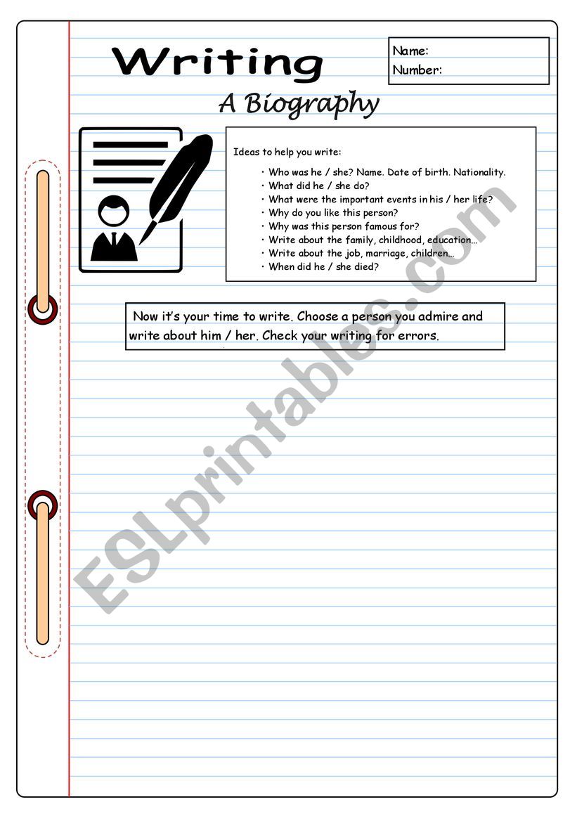 Writing - A biography worksheet