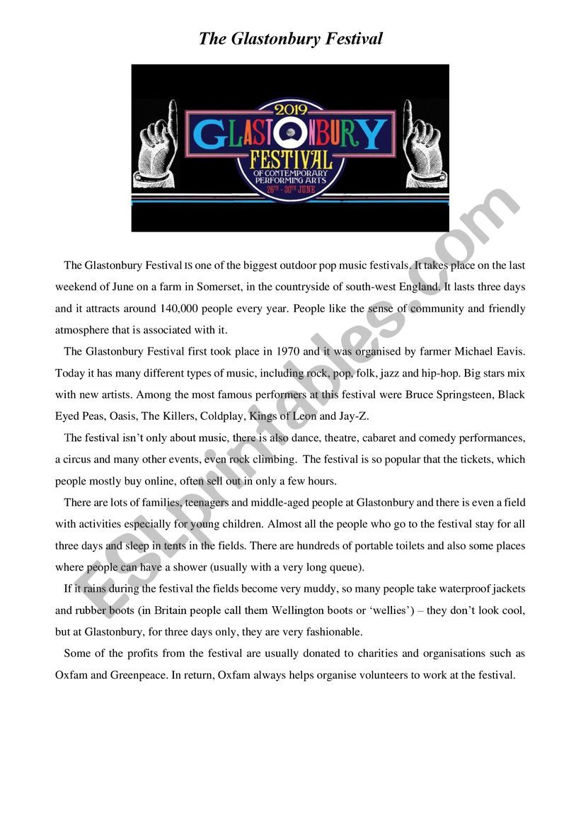 The Glastonbury Festival - reading comprehension