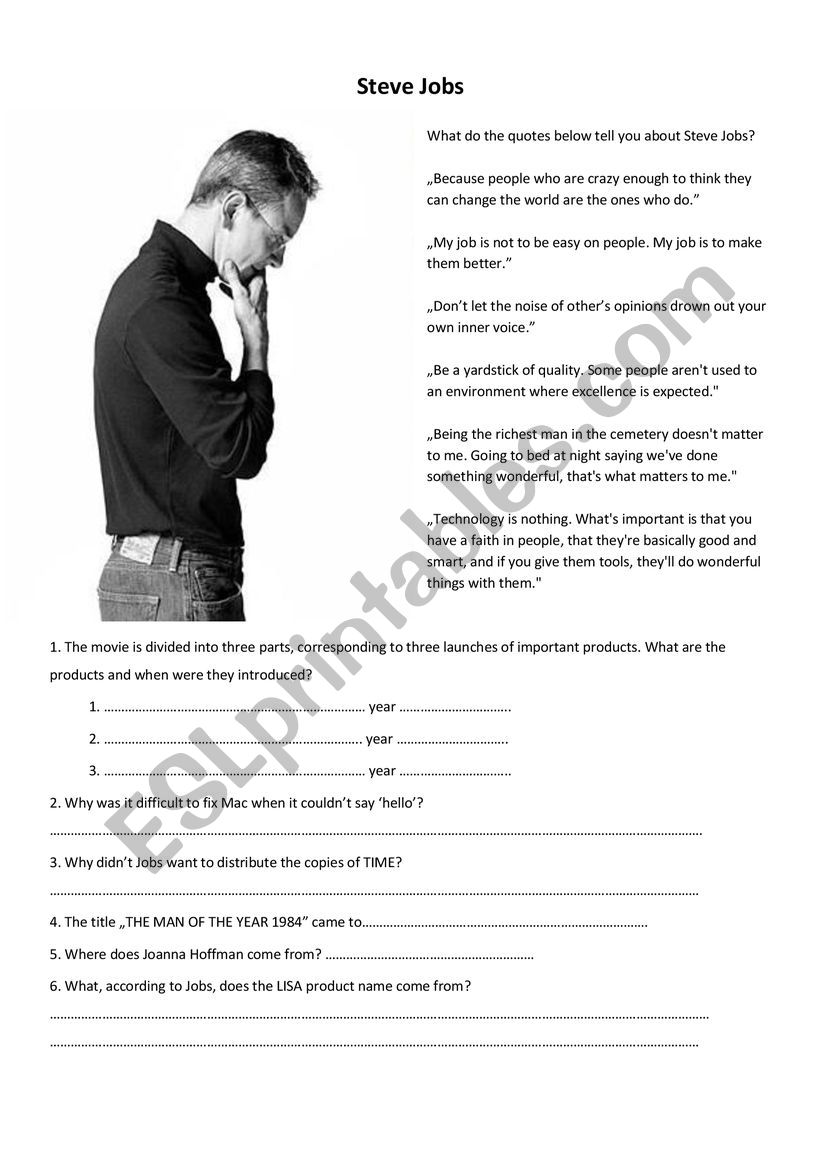 Steve Jobs 2015 movie worksheet