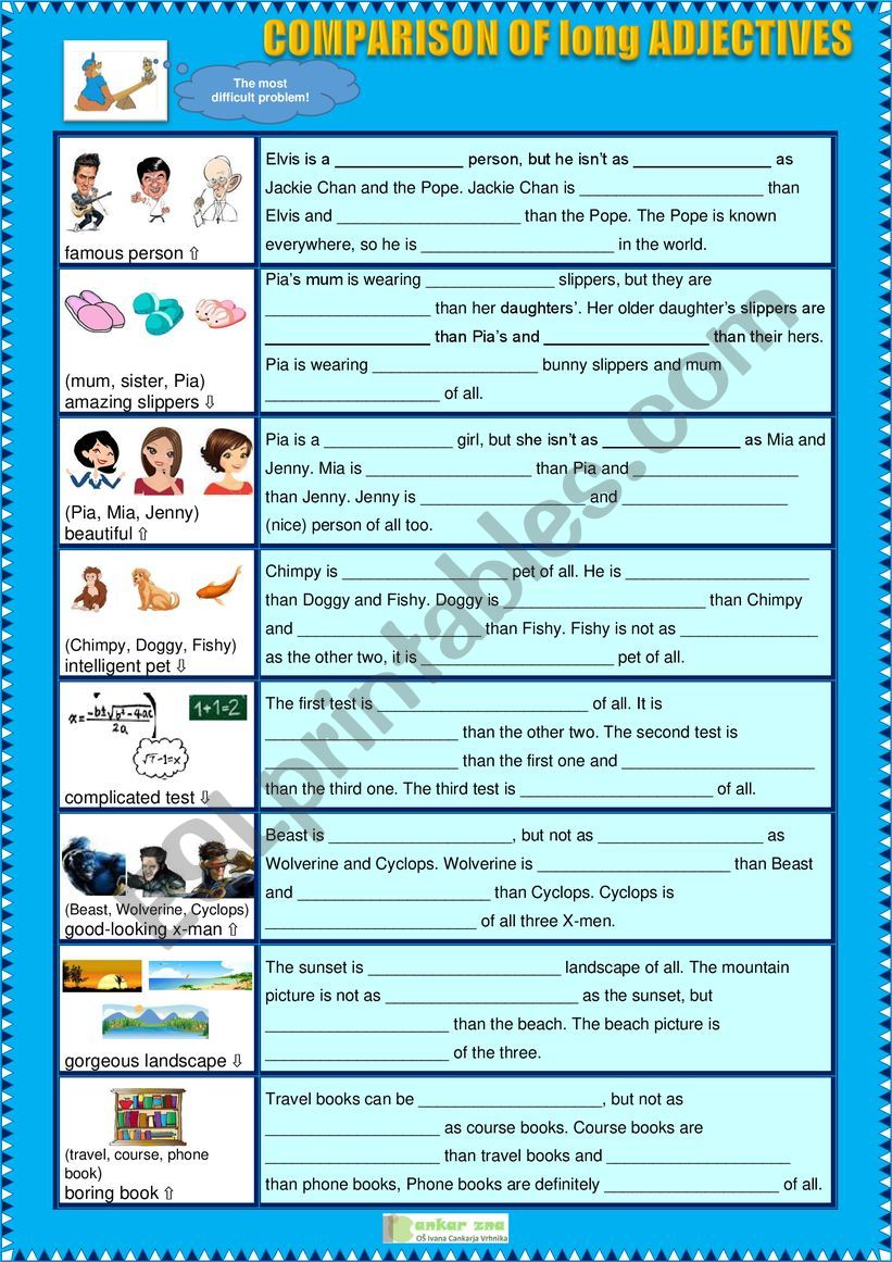 Comparison of adjectives worksheet