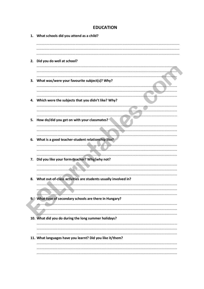 Questions to discuss Education 