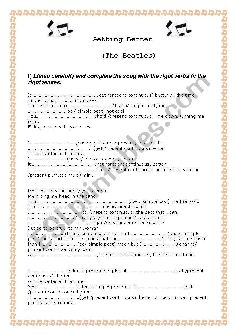 Getting better (The Beatles) worksheet