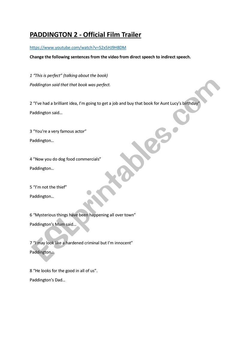 Reported statements Paddingtn 2 trailer
