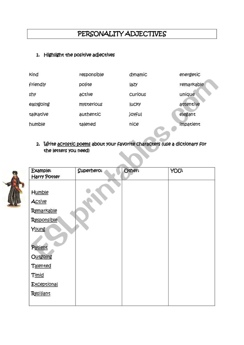 ADJECTIVES for PERSONALITY worksheet