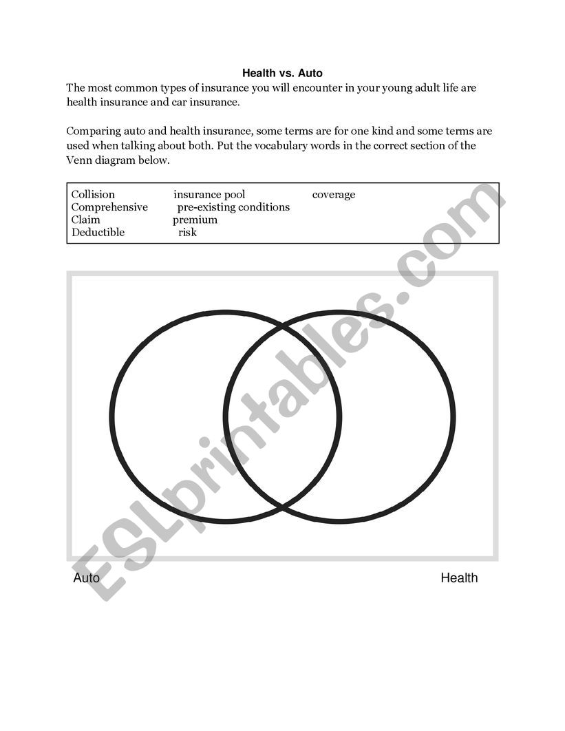 Health vs Auto worksheet