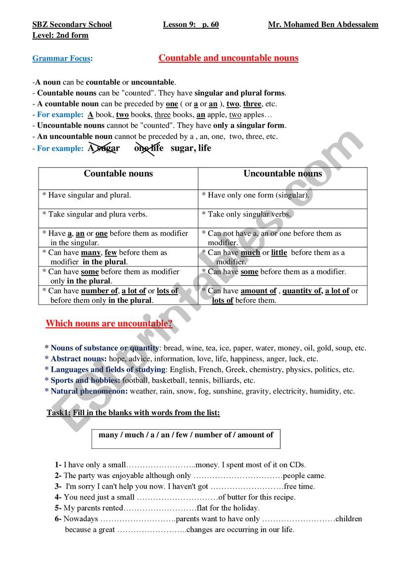 countable and uncountable nouns