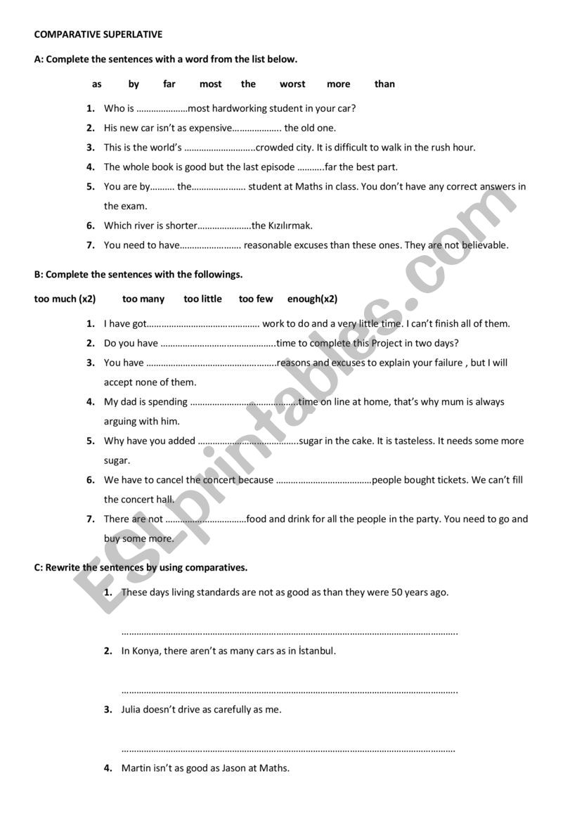 comparative superlative worksheet