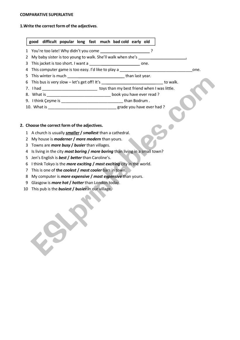 comparative superlative worksheet