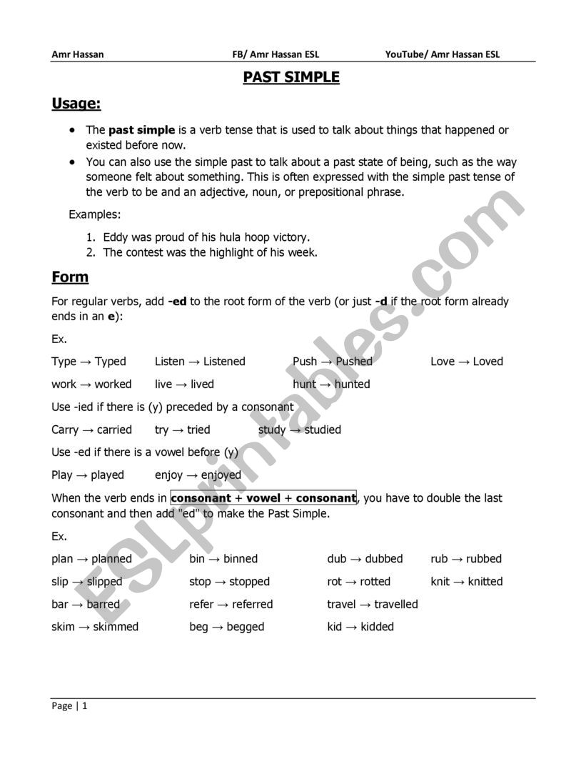 Past Simple with exercises worksheet