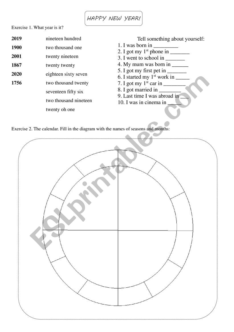 New year handout worksheet