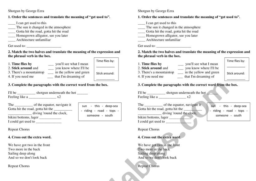 Shotgun by George Ezra worksheet