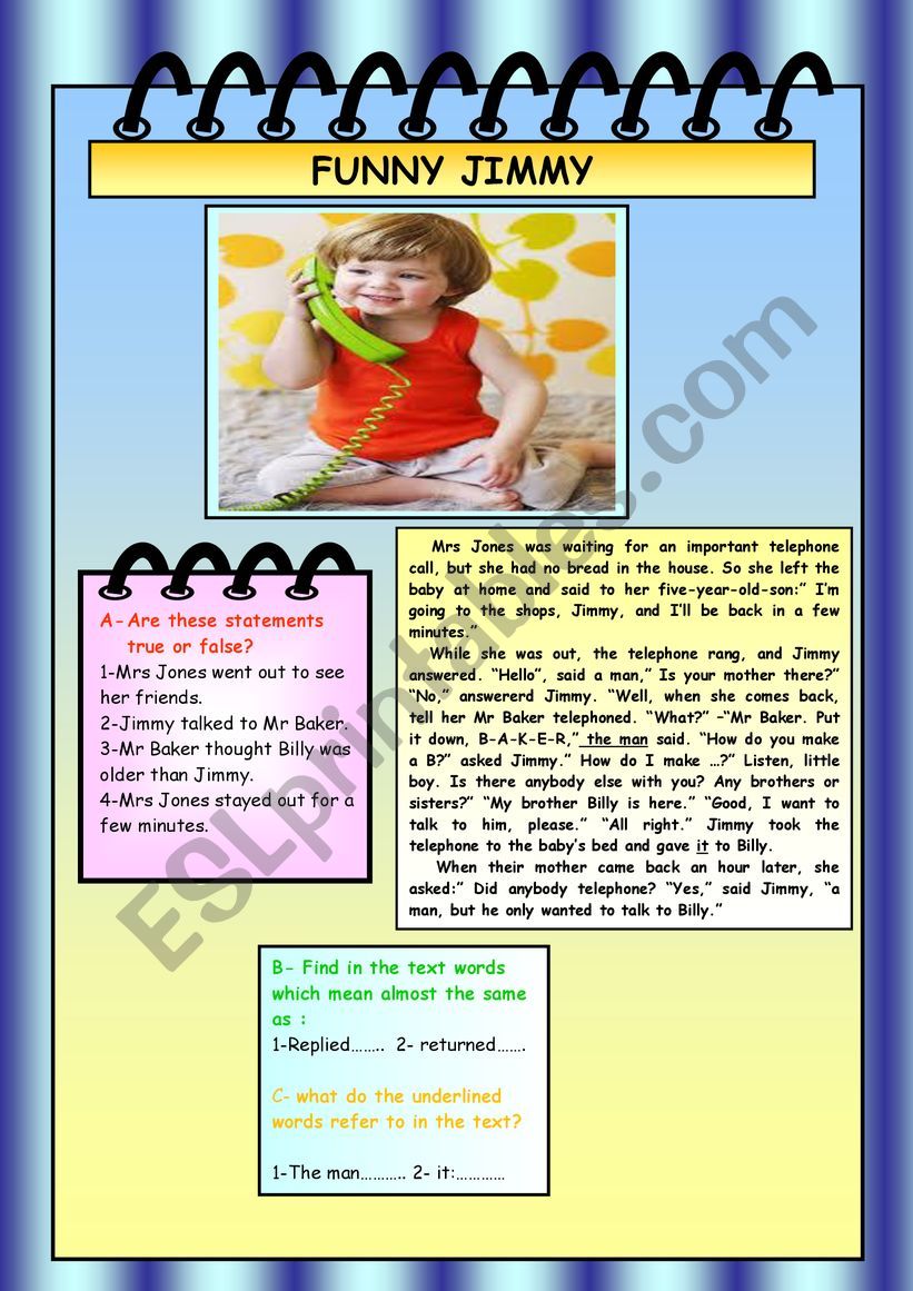 reading comprehension :a funny story - ESL worksheet by nourkadi
