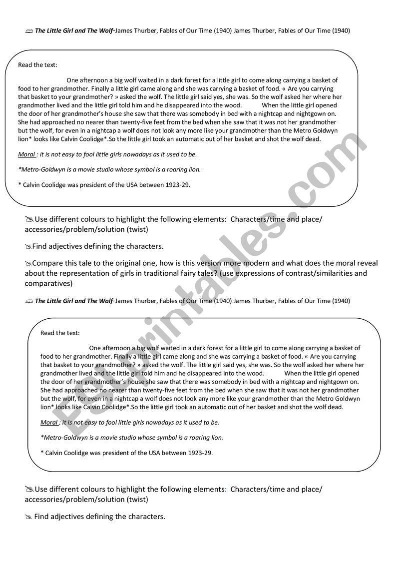 A twisted fairytale worksheet
