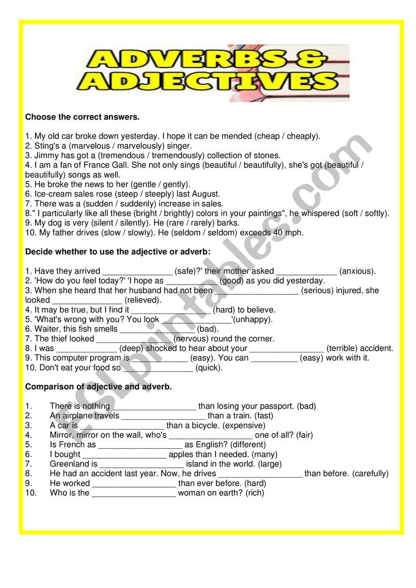 Adverbs and Adjectives worksheet