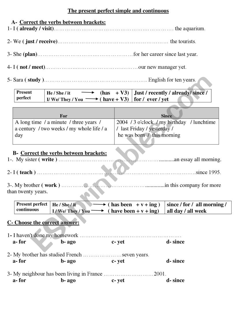 the present perfect simple and continuous