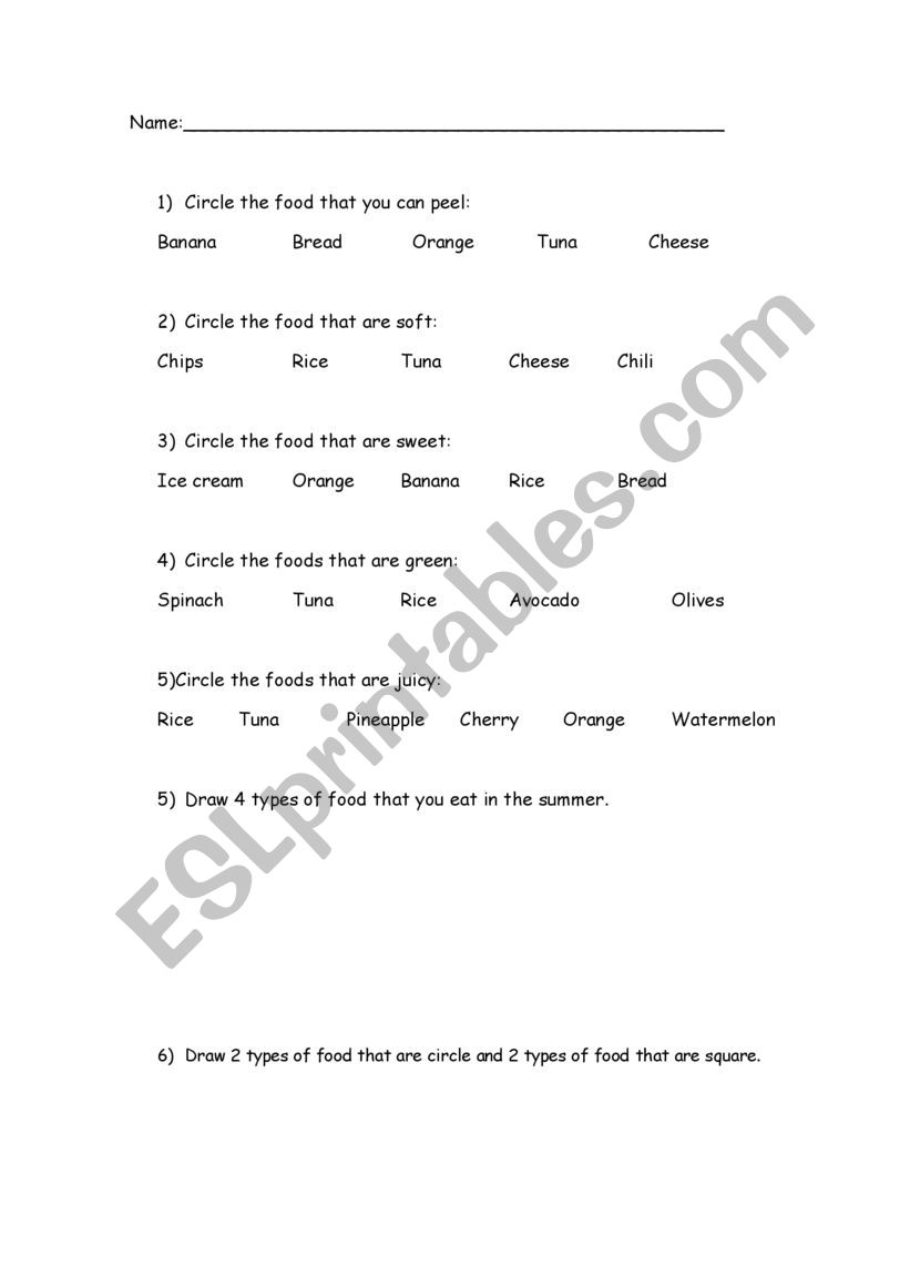 Circle and draw - food worksheet