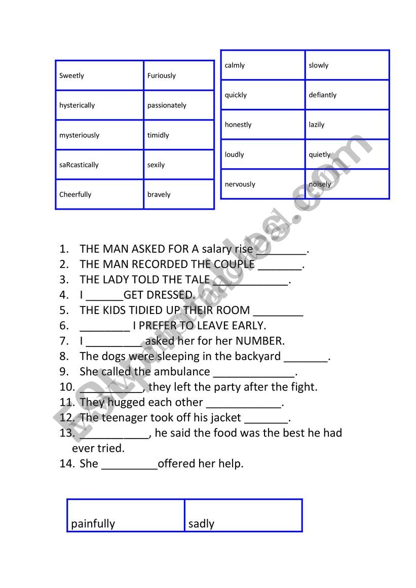 Adverbs fill-in-the-gaps worksheet