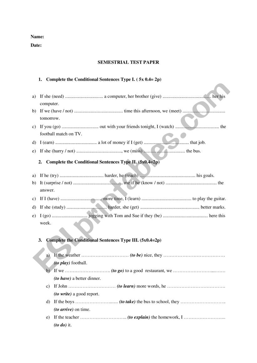 test paper worksheet