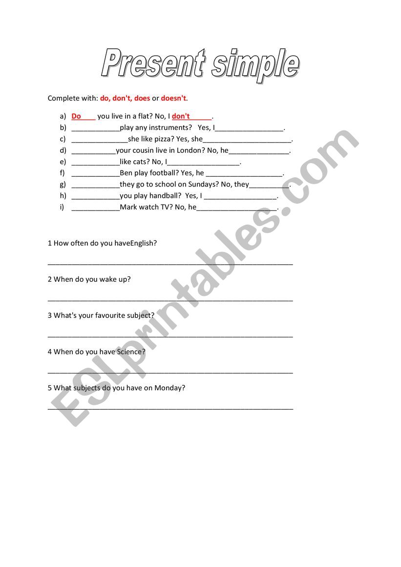 Present Simple worksheet