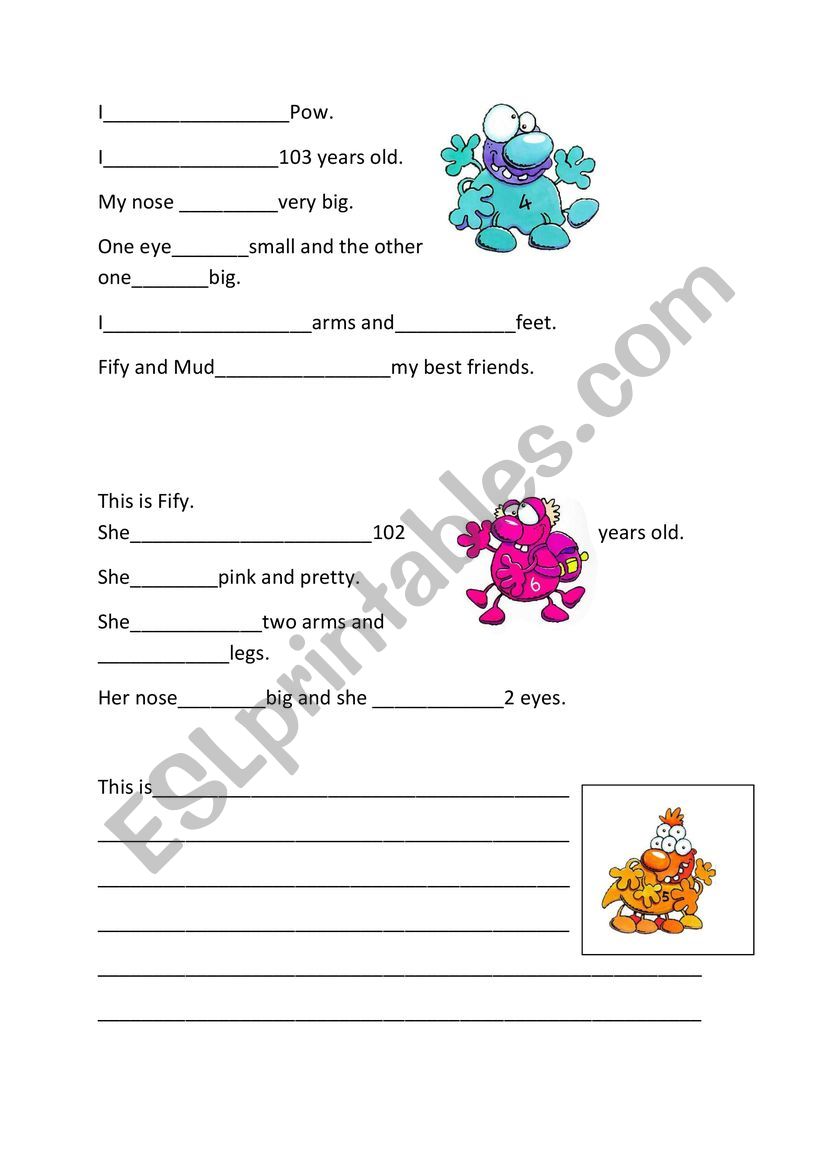 Describing monsters worksheet