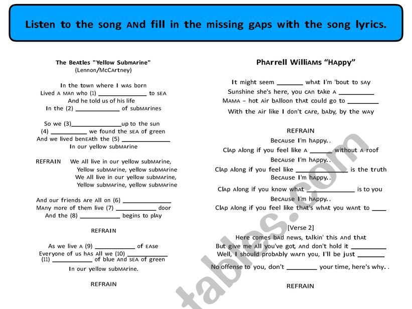 Fill the lyrics of these two songs