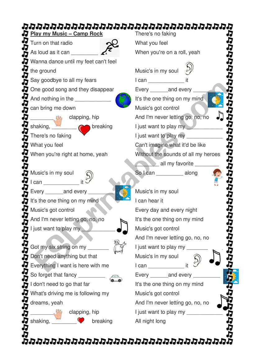 Music lyric worksheet worksheet