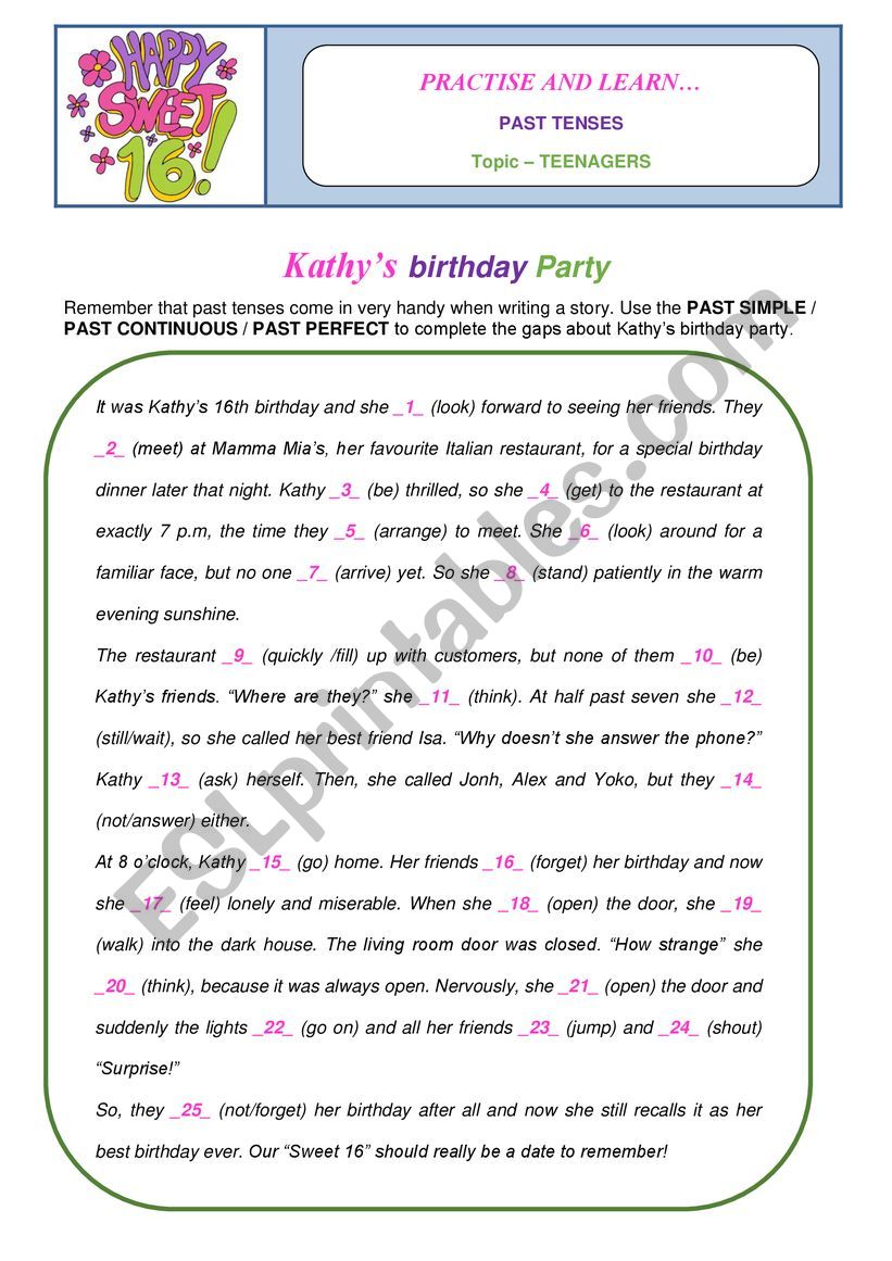 Past Tenses - Kathys birthday party