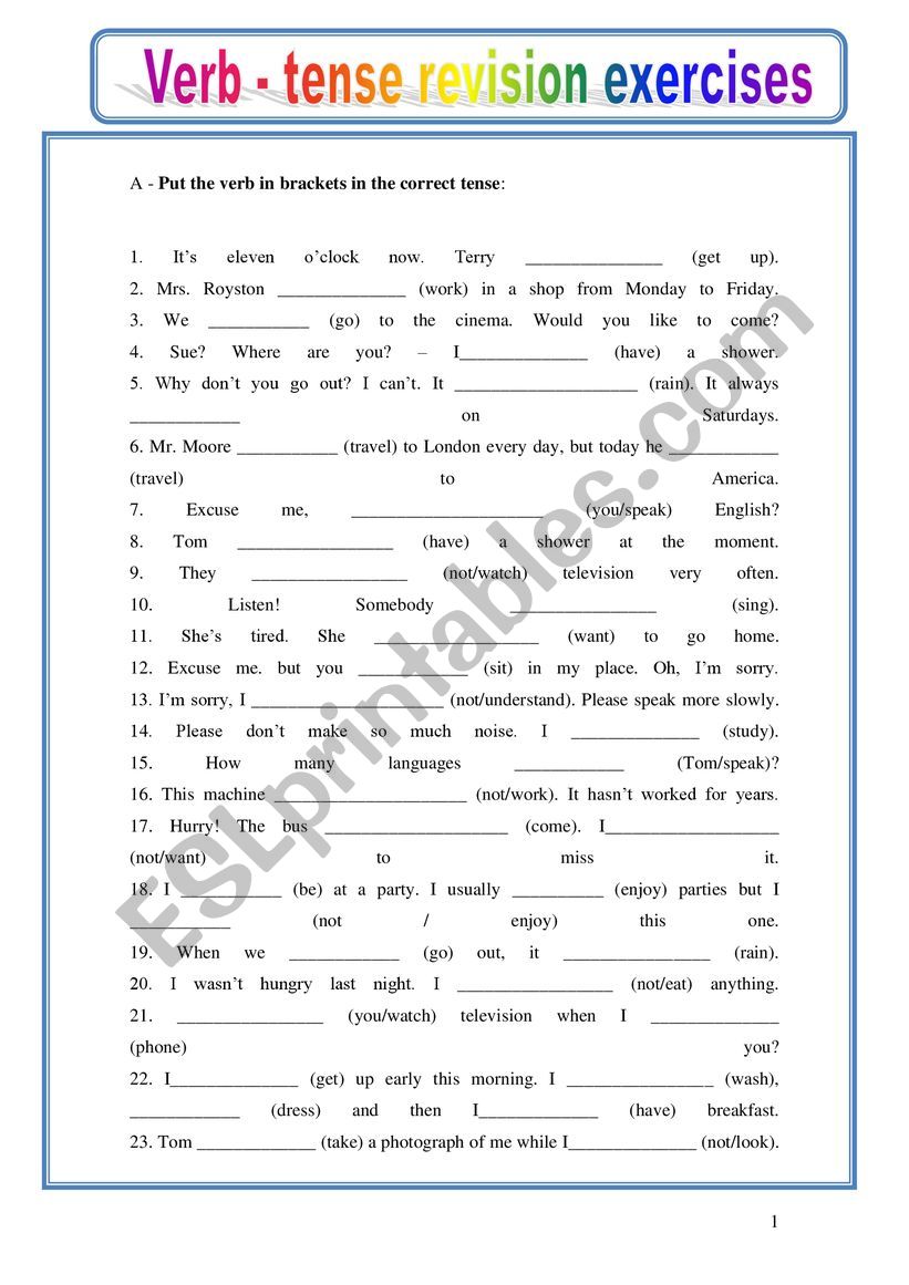 mixed verb tens worksheet