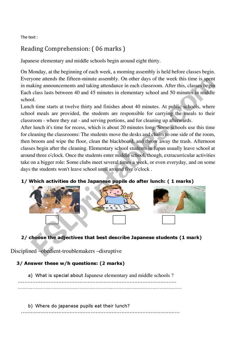 test for 8th formers worksheet