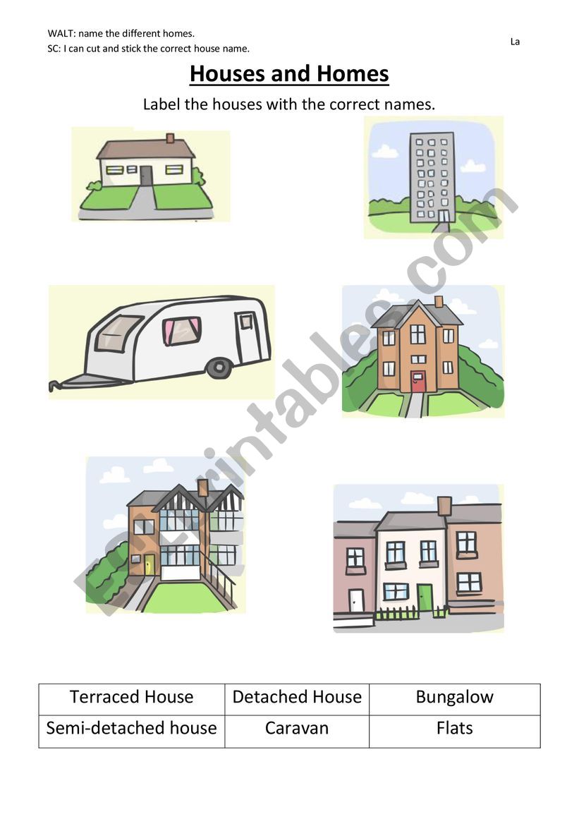 types of homes worksheet
