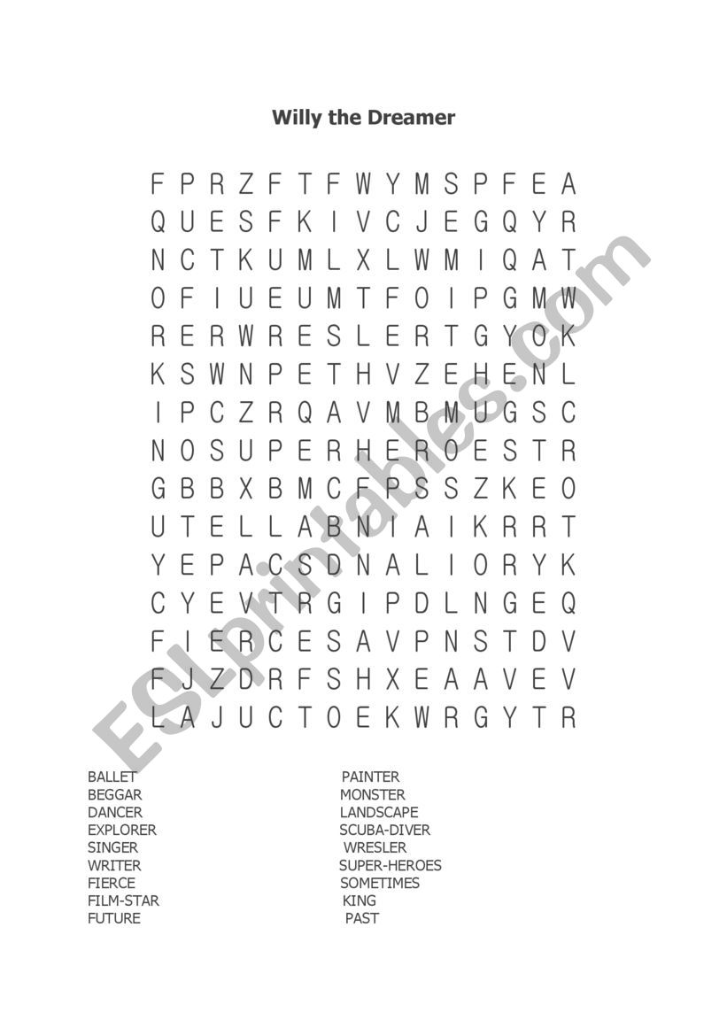 Willy the Dreamer word puzzle worksheet