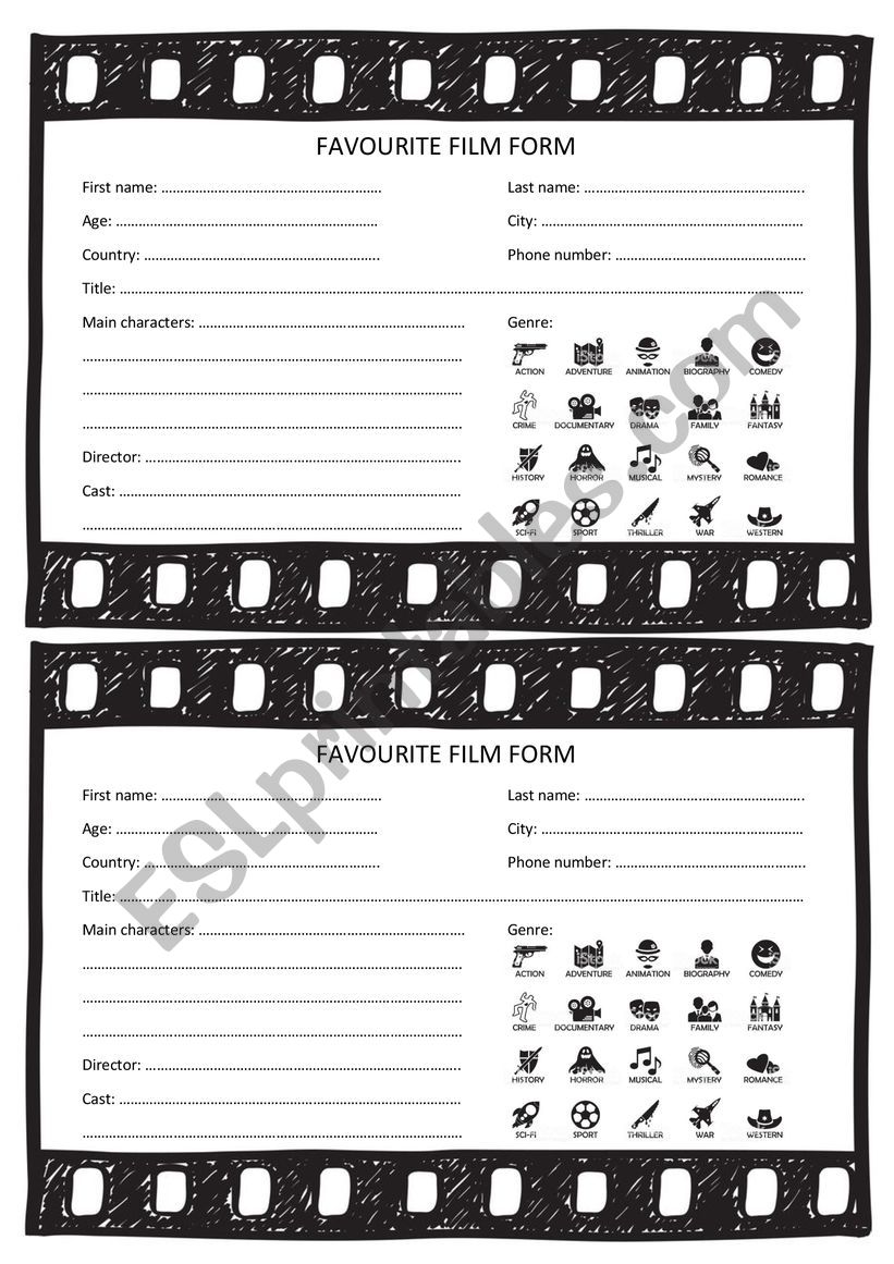 Favourite film form worksheet