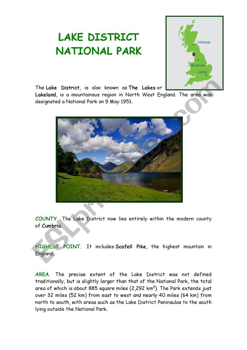 Lake District National Park worksheet
