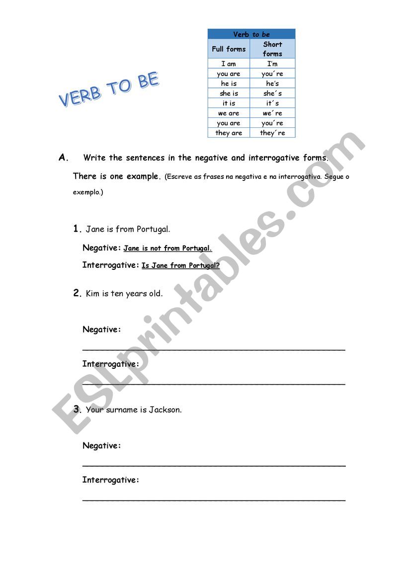 VERB TO BE worksheet