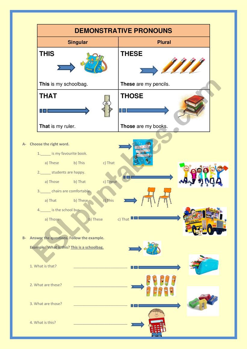 Demonstrative Pronoun worksheet