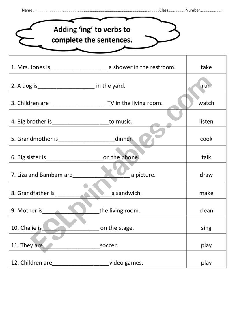 V ing ESL Worksheet By SarinnaTh