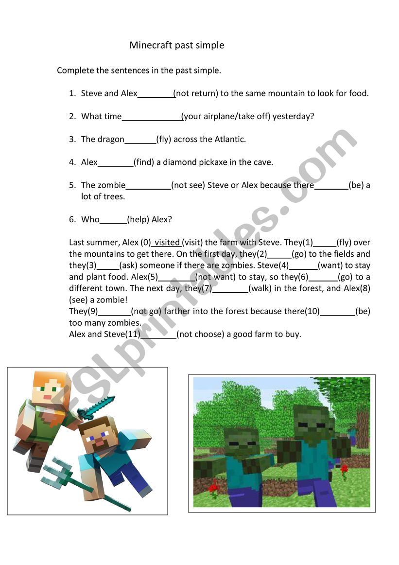 Minecraft past simple worksheet