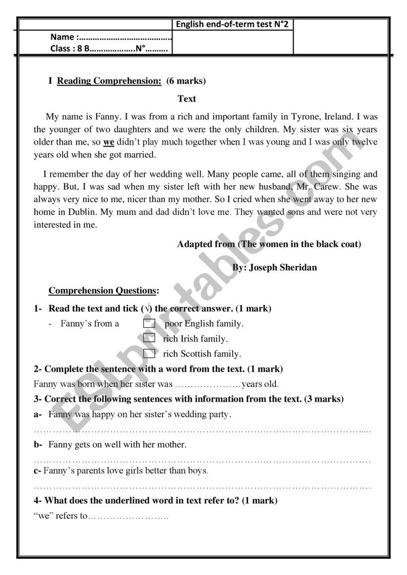 8th form Comprehensive test N 3