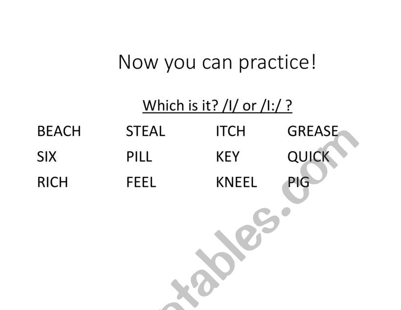 Choose the correct phonetic symbol: Long I /i:/ or Short I /i/