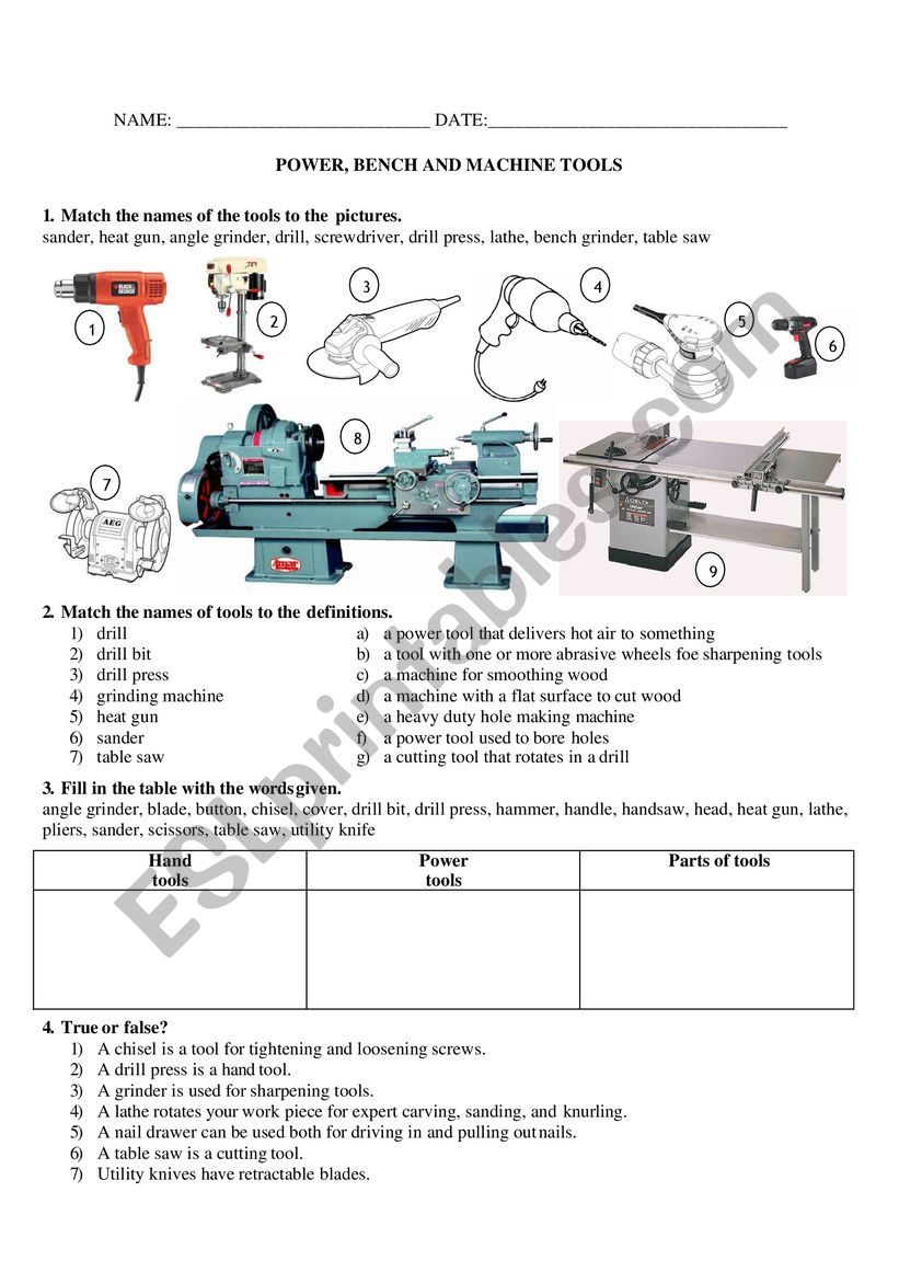 Hand tools and power tools test