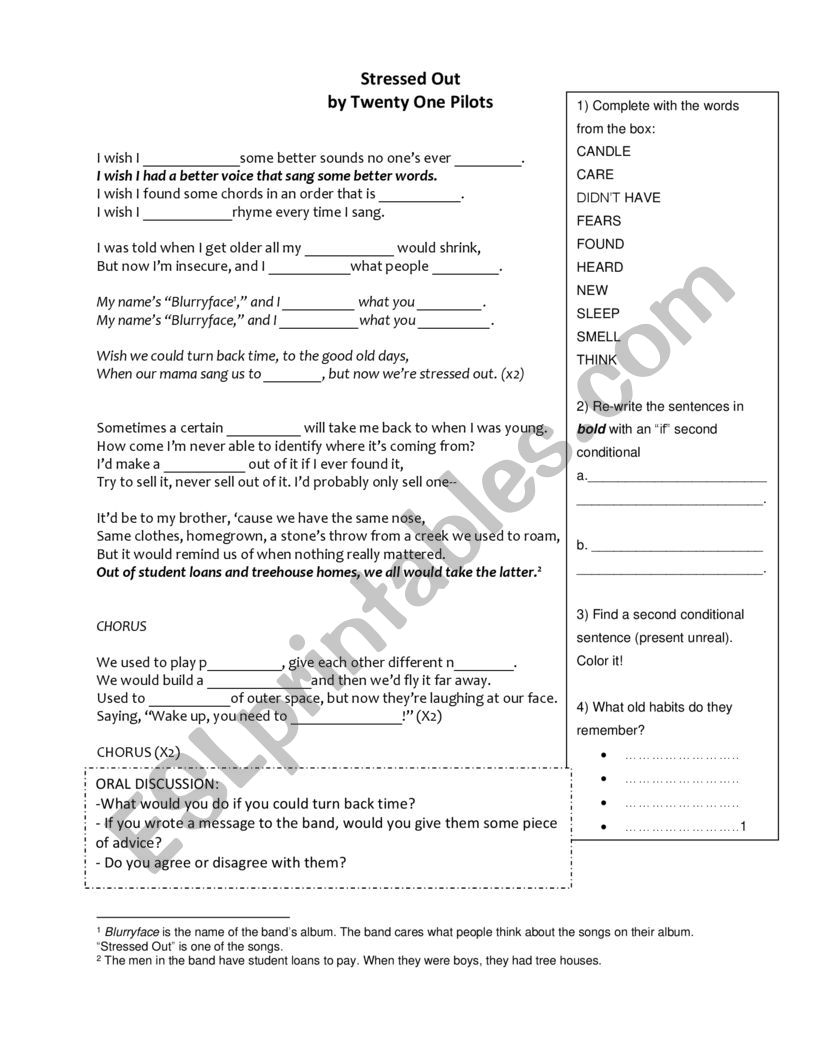 STRESSED OUT WORKSHEET worksheet