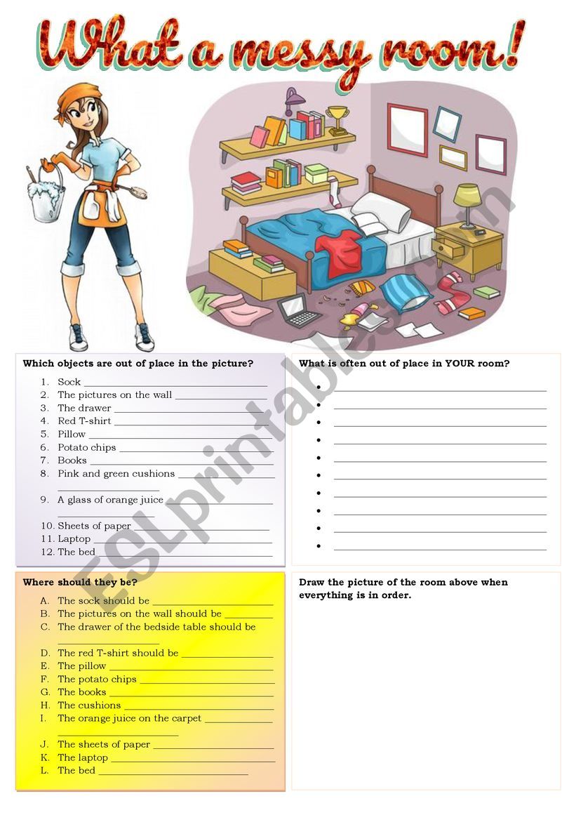 WHAT A MESSY ROOM! worksheet