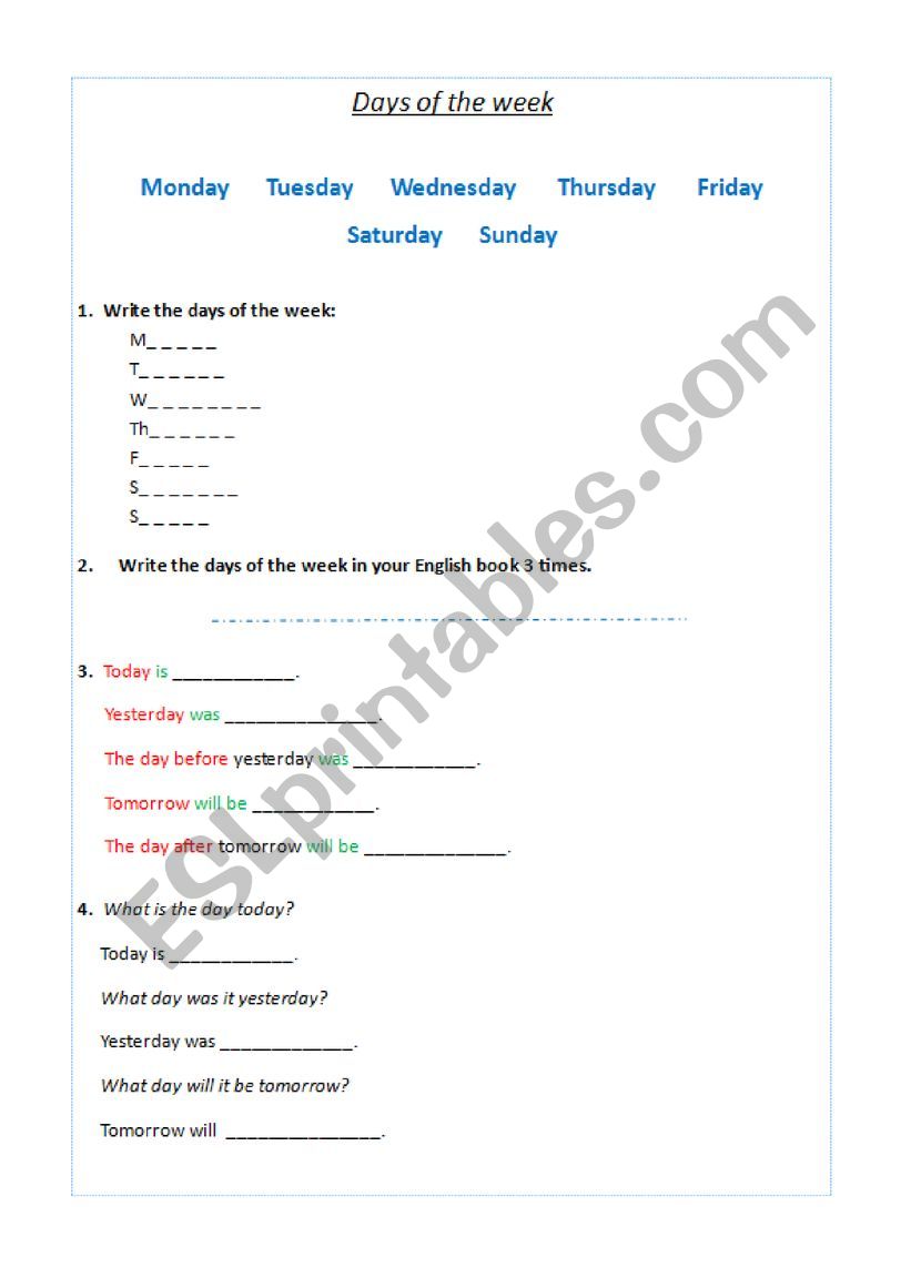 Days of the Week worksheet