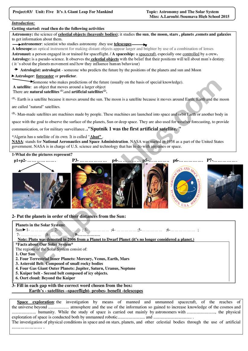 the solar system worksheet