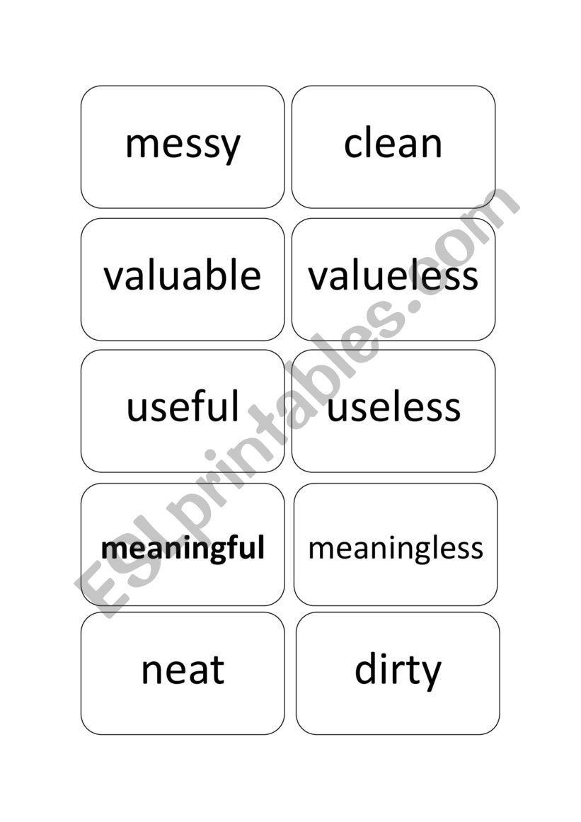 match the opposite adjectives for items