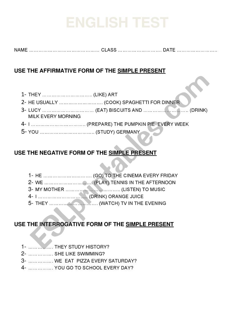 ENGLISH TEST: SIMPLE PRESENT AND PRESENT CONTINUOUS
