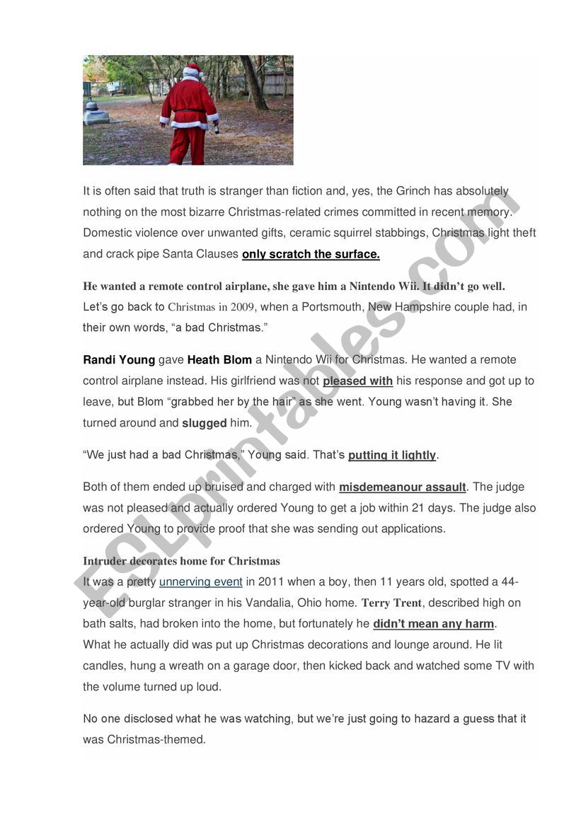 Ridiculous Christmas crimes worksheet