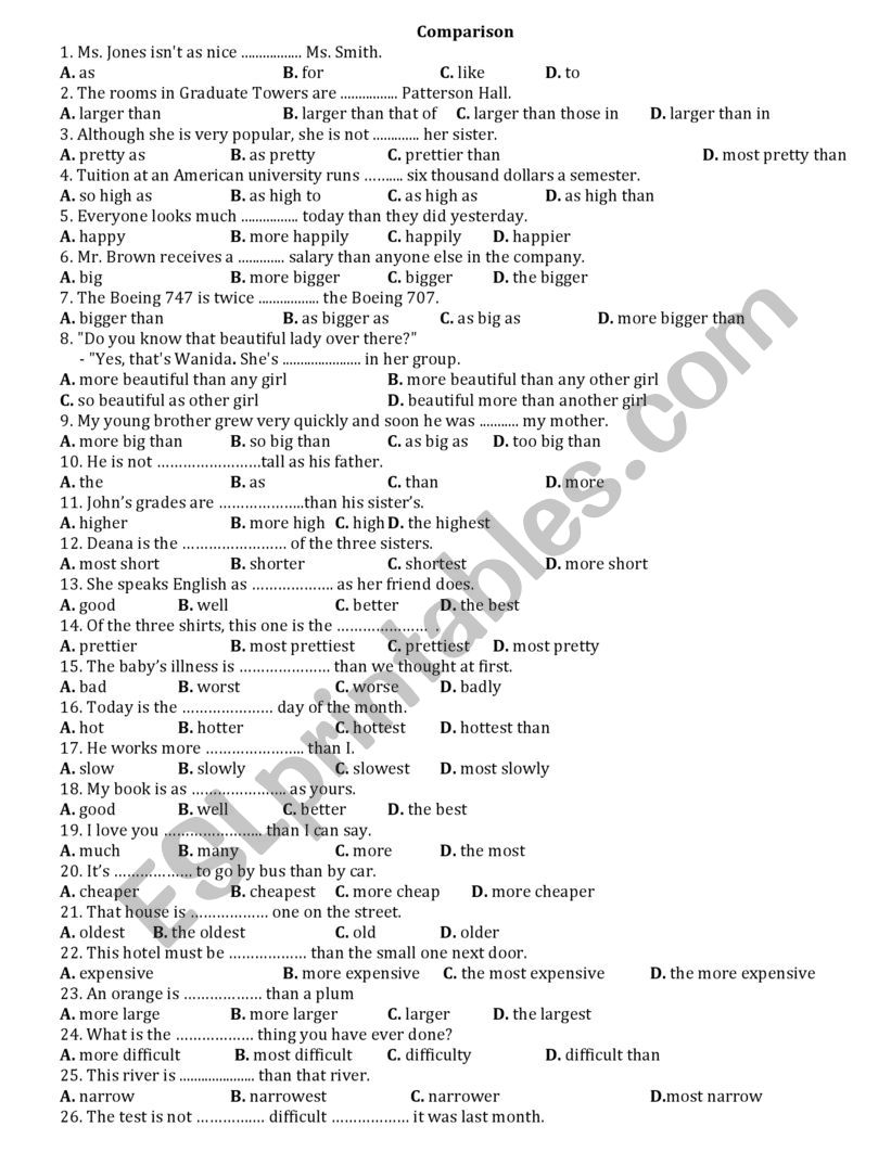 Comparison worksheet