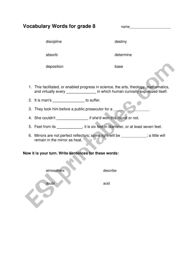 Vocabulary Grade 8 worksheet