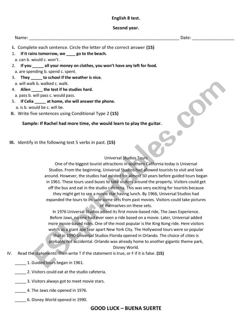 Conditionals  worksheet